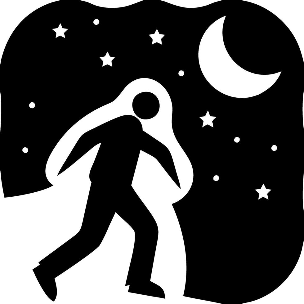 Silhouette of Person Walking Under Night Sky with Moon and Stars Art vector