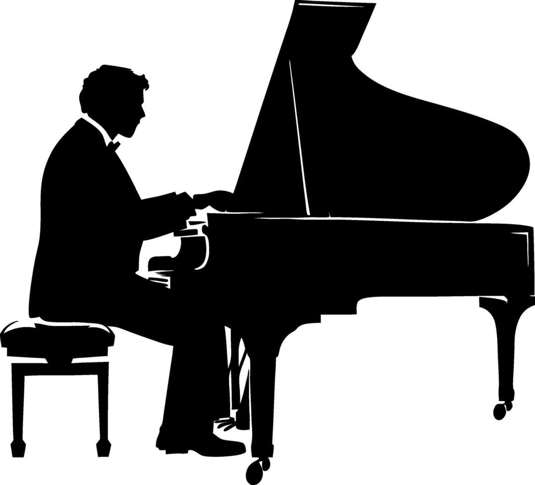 Silhouette of Pianist Playing Grand Piano Illustration for Music Art and Design vector