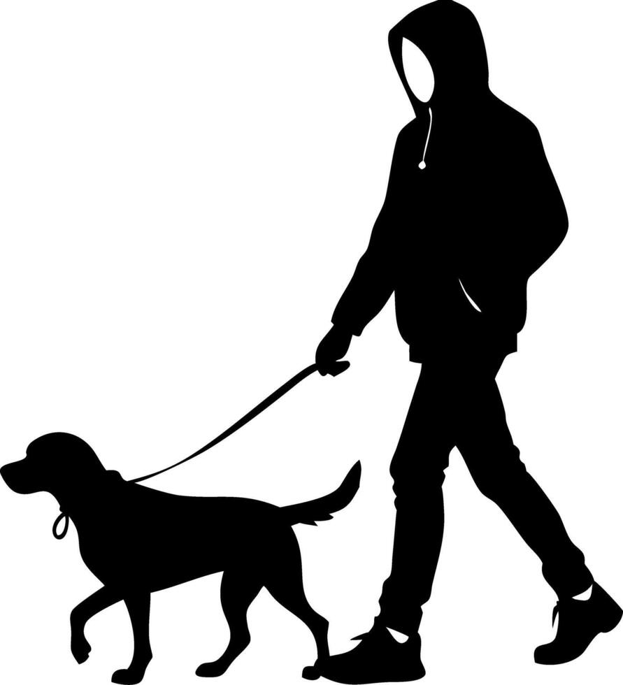 Silhouette of Person Walking Dog on Leash Illustration for Outdoor Activities vector