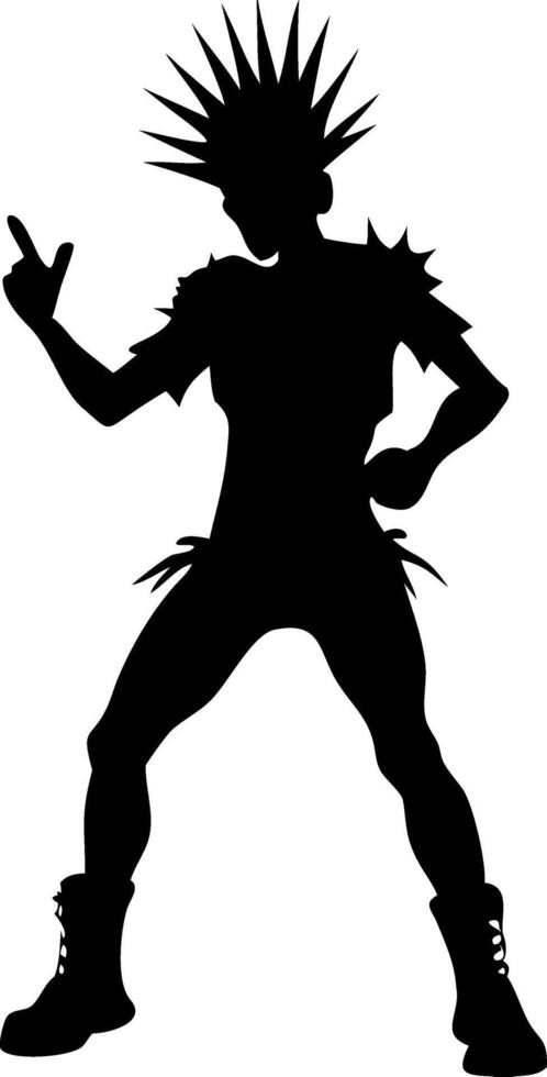 Silhouette of Punk Rocker with Mohawk and Spiked Outfit for Tattoo or Poster Design vector