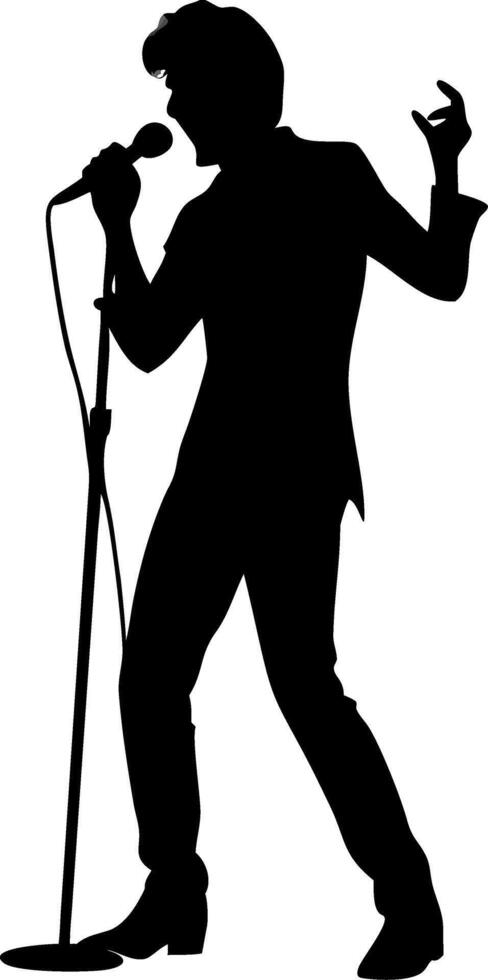 Silhouette of Rock Singer Performing with Microphone for Music Posters and Covers vector
