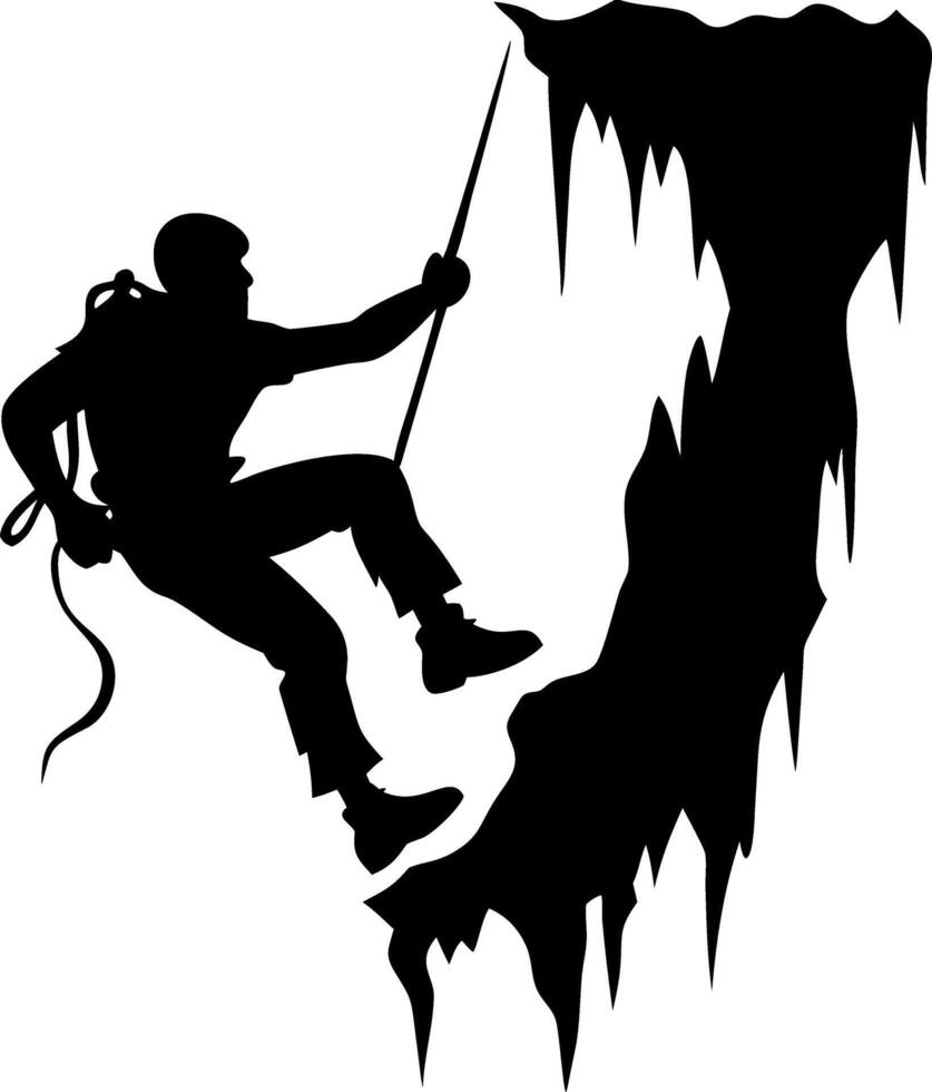 Silhouette of Rock Climber Scaling Steep Cliff Illustration vector