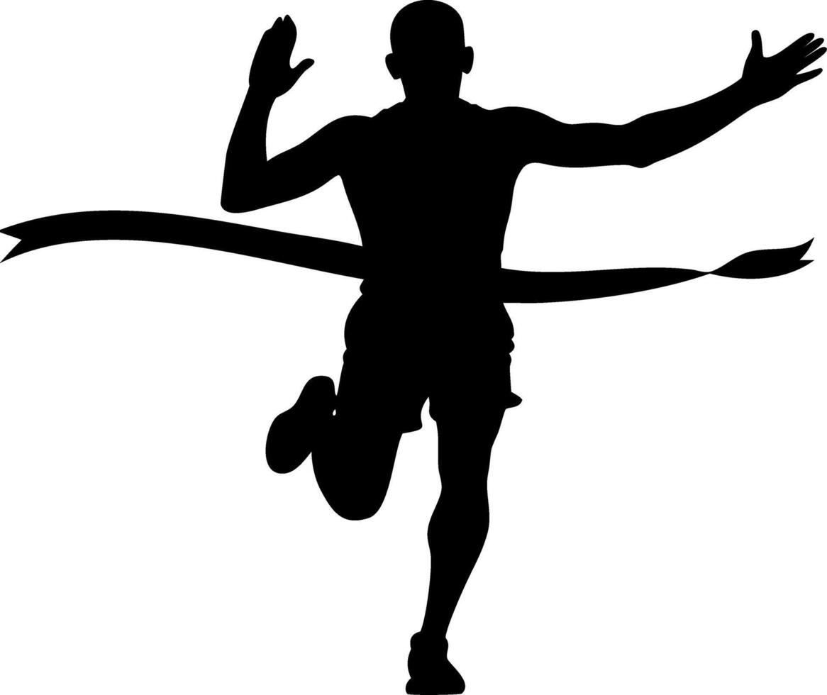 Silhouette of Runner Crossing Finish Line Victory Celebration Art vector