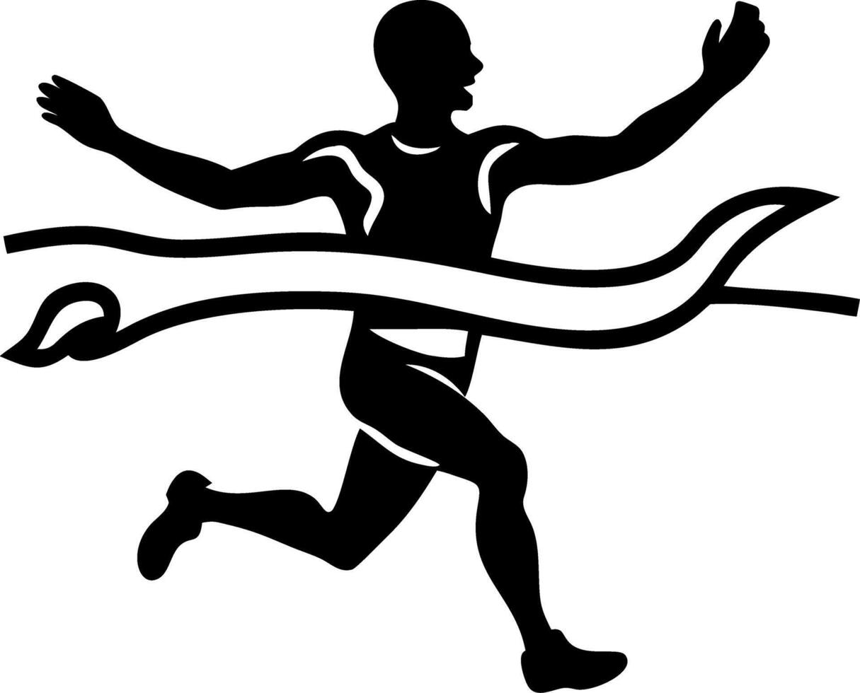 Silhouette of Runner Winning Race Crossing Finish Line for Sport Designs vector