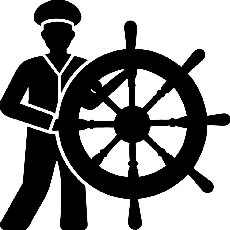 Silhouette of Sailor Steering Ship Wheel Nautical for Design and Decoration vector