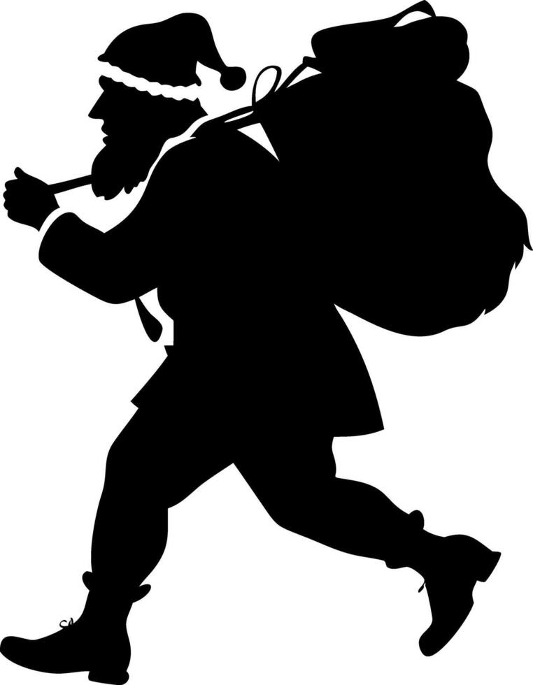 Silhouette of Santa Claus Carrying Sack Christmas Illustration vector