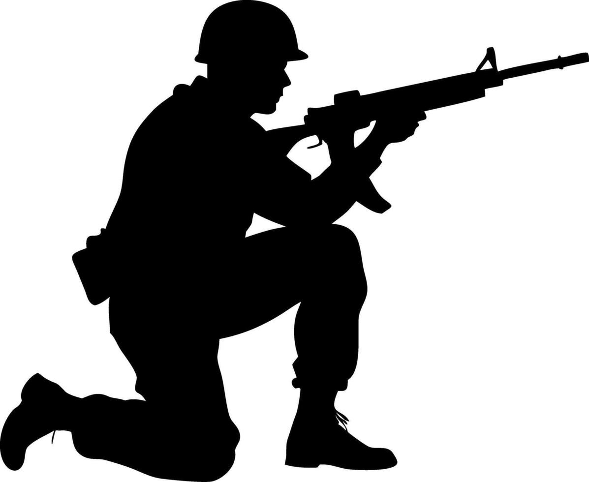 Silhouette of Soldier Kneeling with Rifle Illustration for Military Design vector