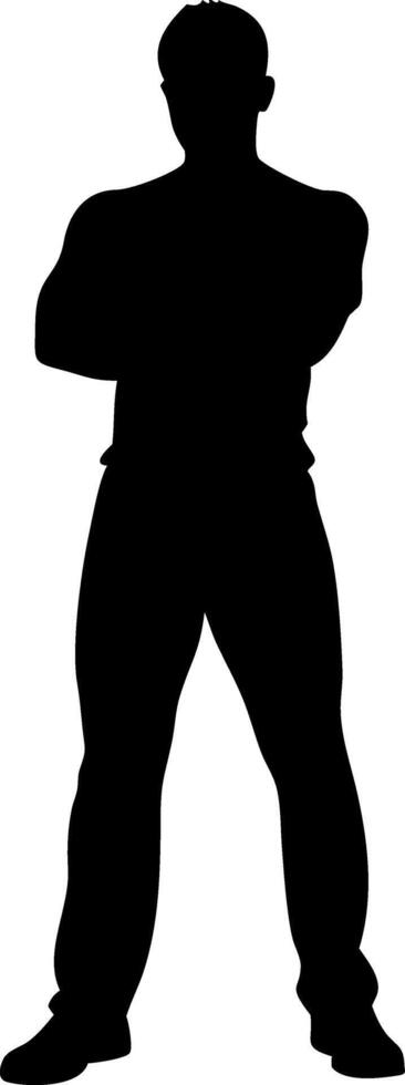 Silhouette of Strong Male Figure with Folded Arms for Fitness Artwork and Graphic Design vector