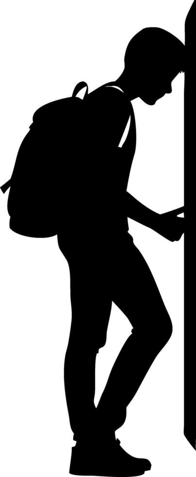 Silhouette of Student Leaning Against Wall with Backpack for Inspirational Design vector