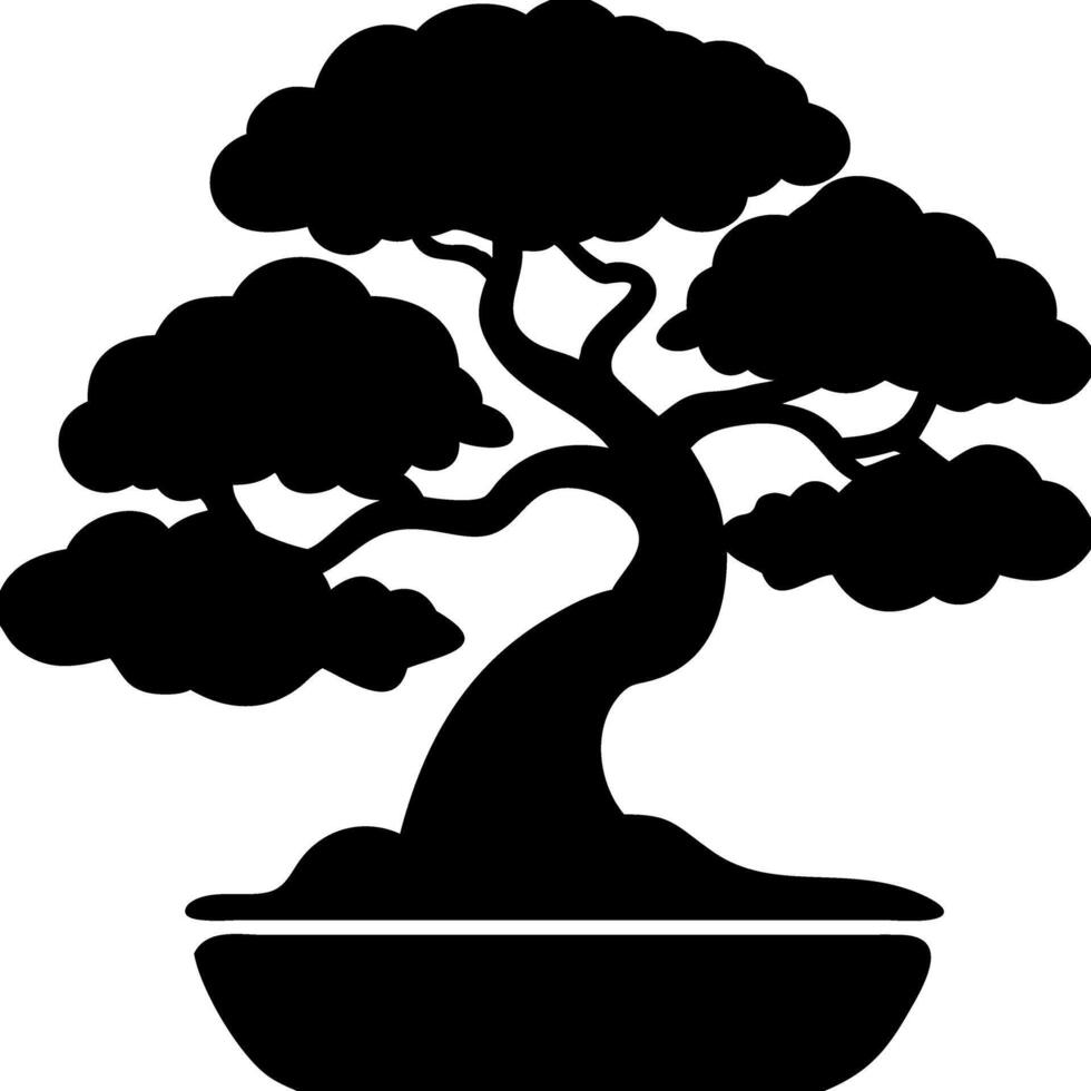 Silhouette of Stylized Bonsai Tree for Art and Design Projects vector