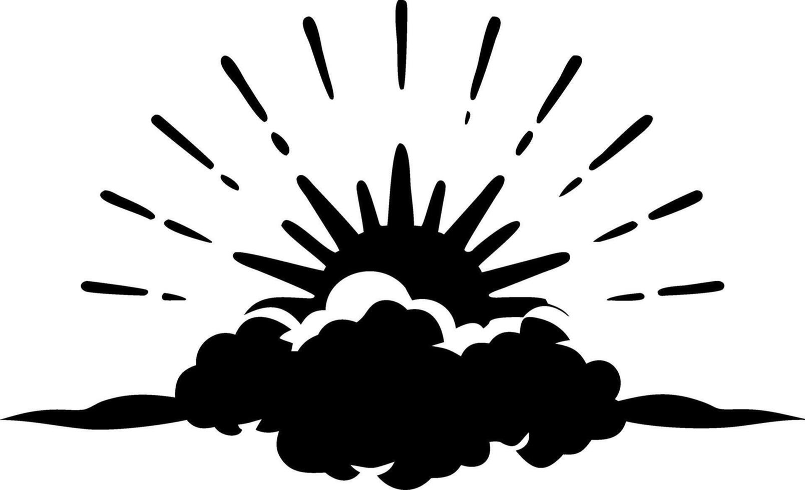 Silhouette of Sunrise with Radiating Sun Rays Behind Clouds Illustration vector