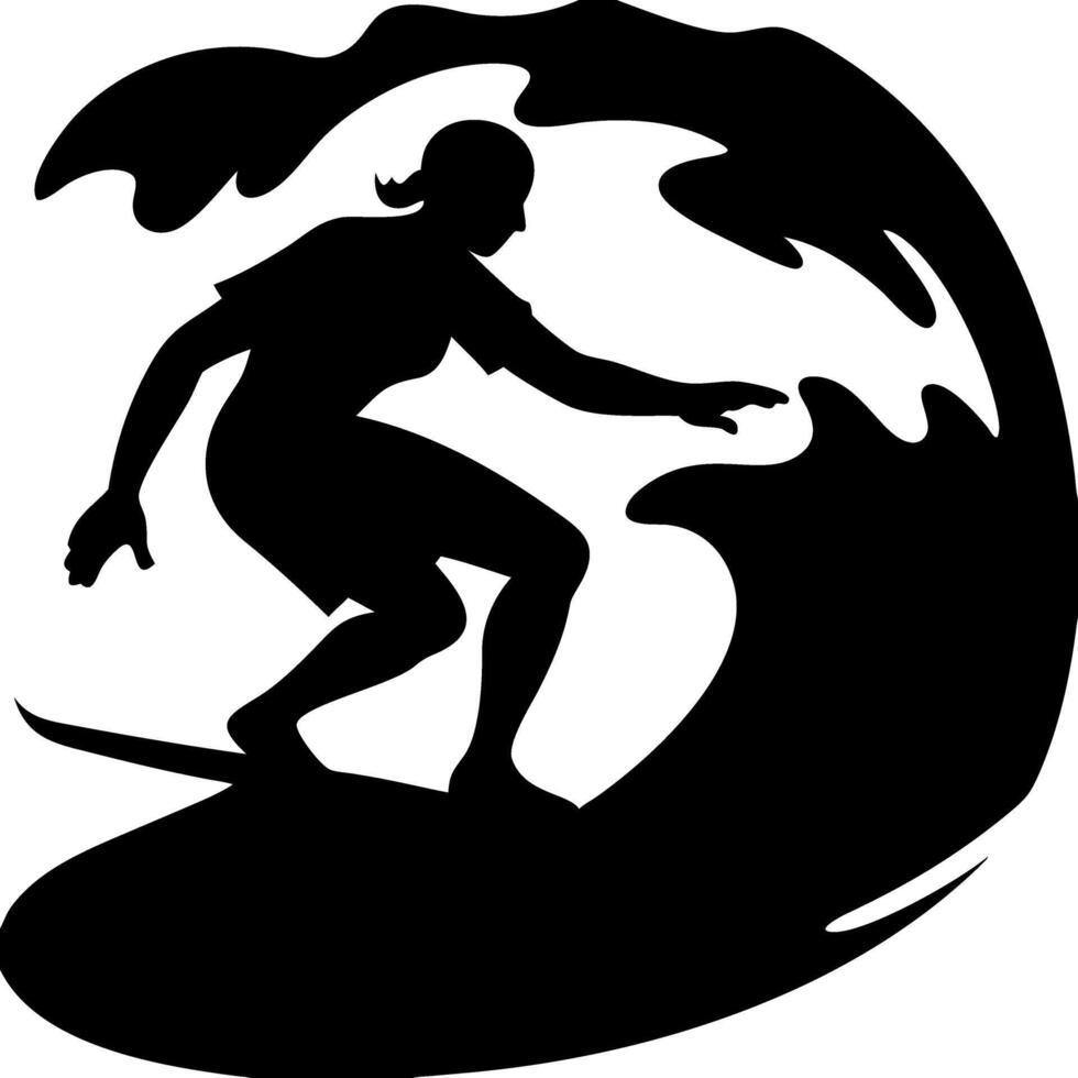 Silhouette of Surfer Riding Wave Art for Tattoos and Designs vector
