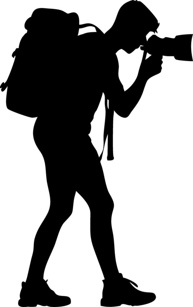 Silhouette of Traveler grapher with Backpack Capturing Nature Illustration vector