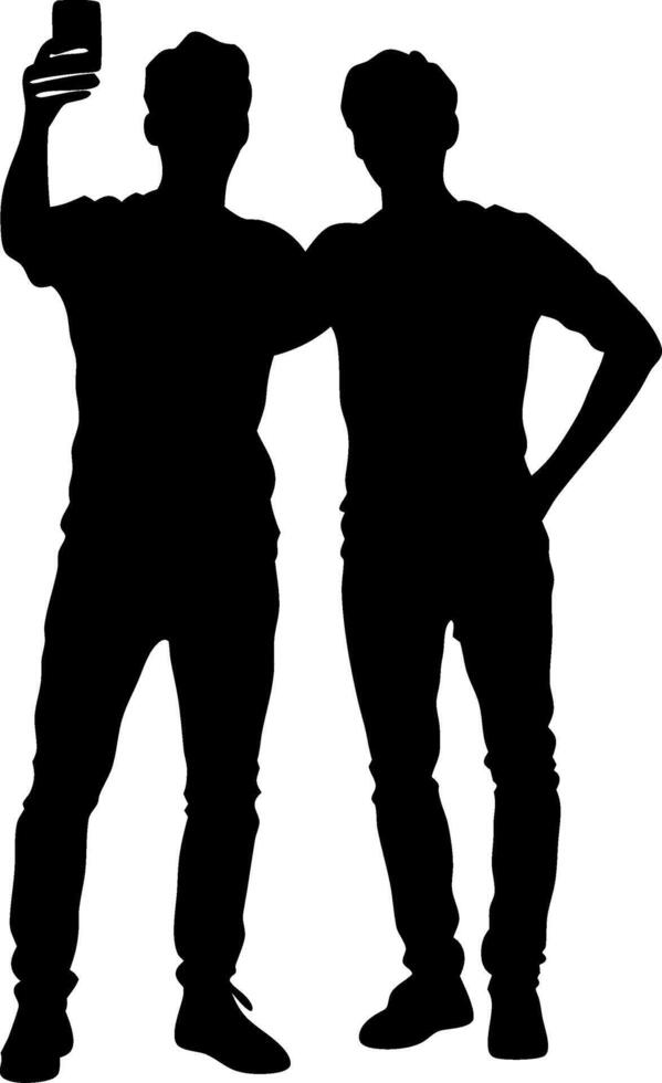 Silhouette of Two Friends Taking Selfie for Social Media and Graphic Design Art vector