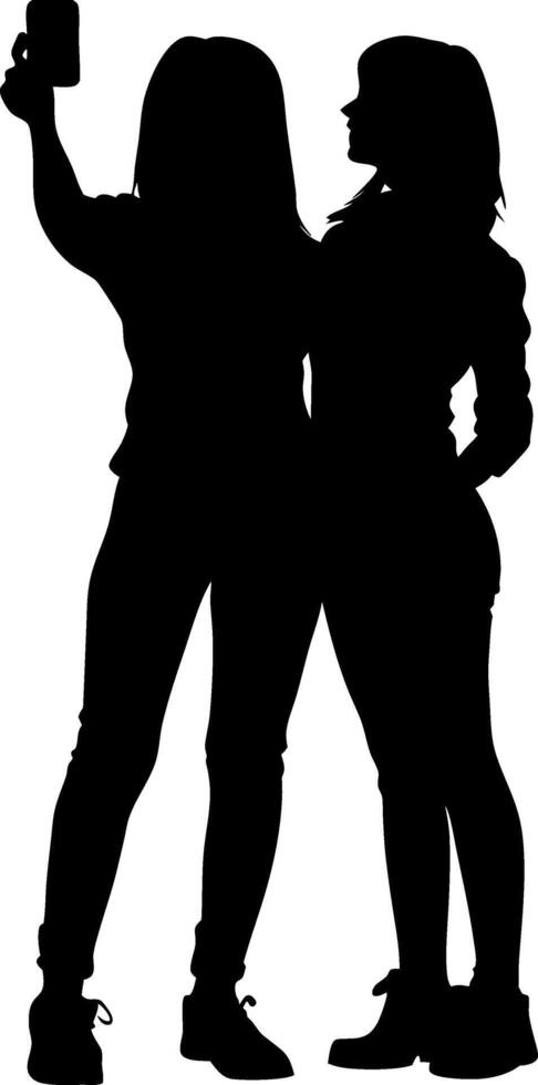 Silhouette of Two Friends Taking Selfie Illustration for Social Media and Design vector