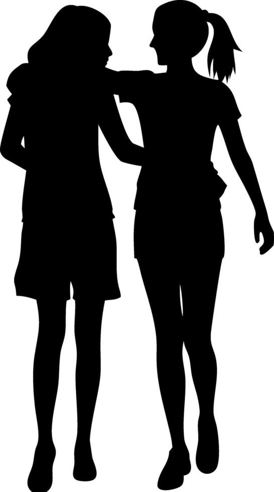 Silhouette of Two Friends Walking Together Symbolizing Friendship and Support vector