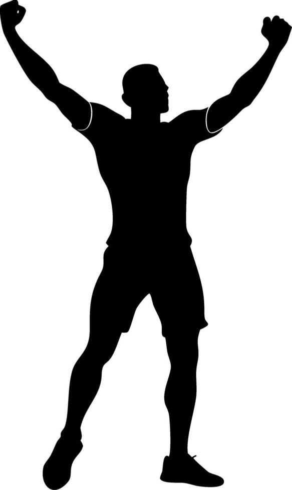 Silhouette of Victorious Athlete Raising Arms in Celebration Art vector