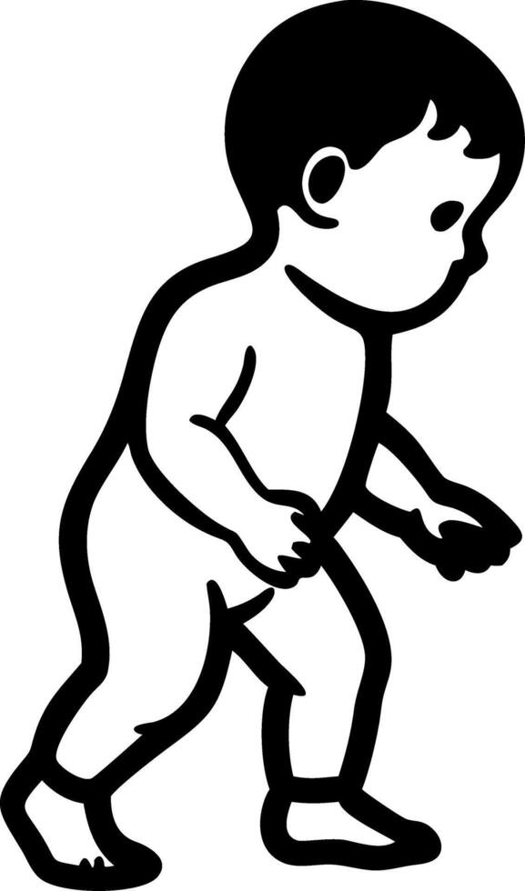 Silhouette of Walking Baby in Simple Black Outline for Child-Themed Designs vector