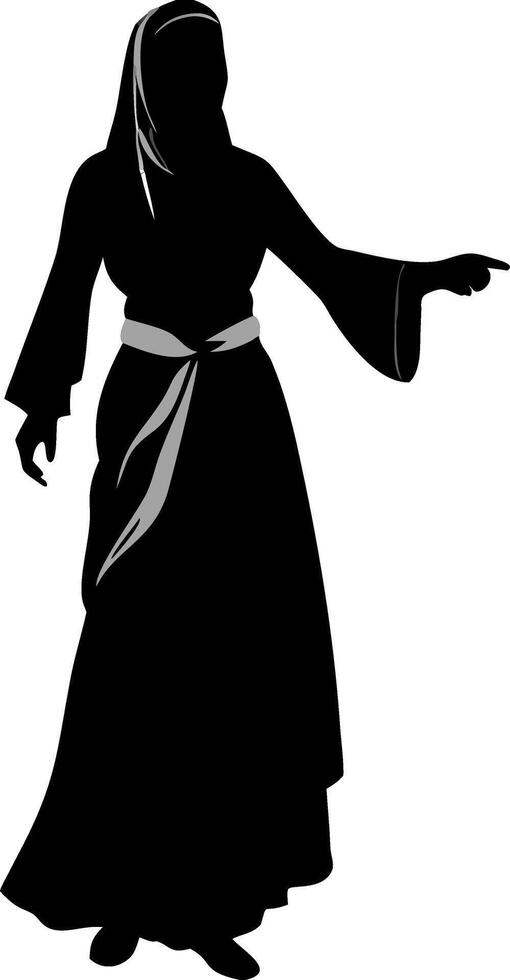Silhouette of Woman in Traditional Dress Pointing Art for Design Projects vector