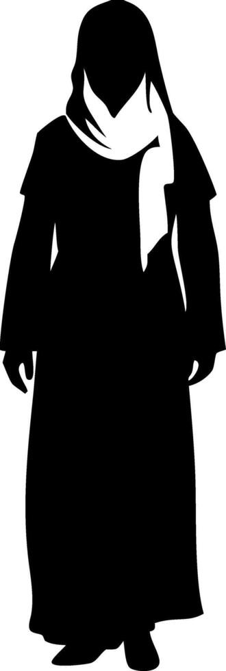 Silhouette of Woman in Traditional Islamic Hijab and Abaya Illustration vector
