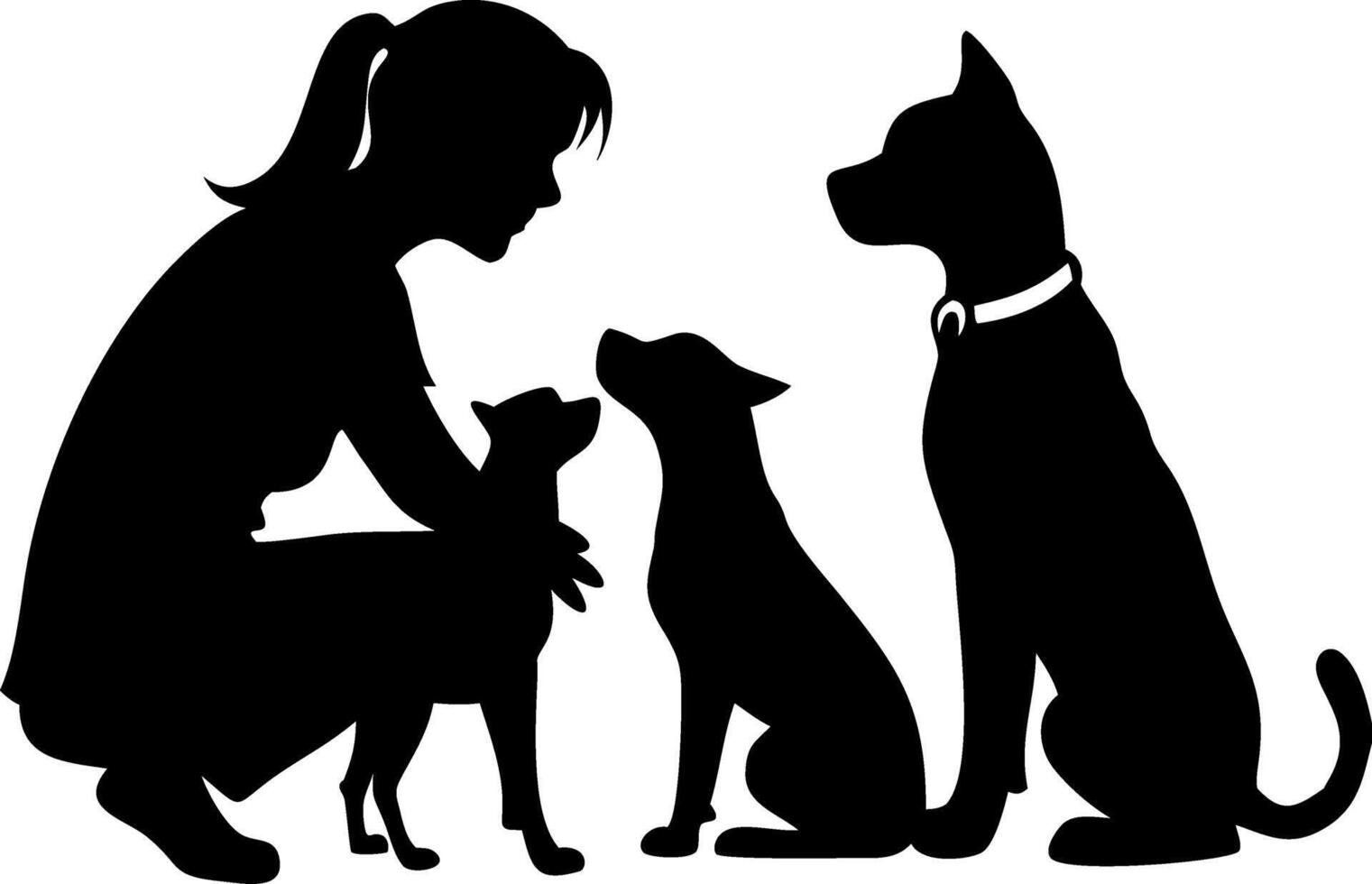 Silhouette of Woman with Three Dogs Illustrative for Pet Care Design vector