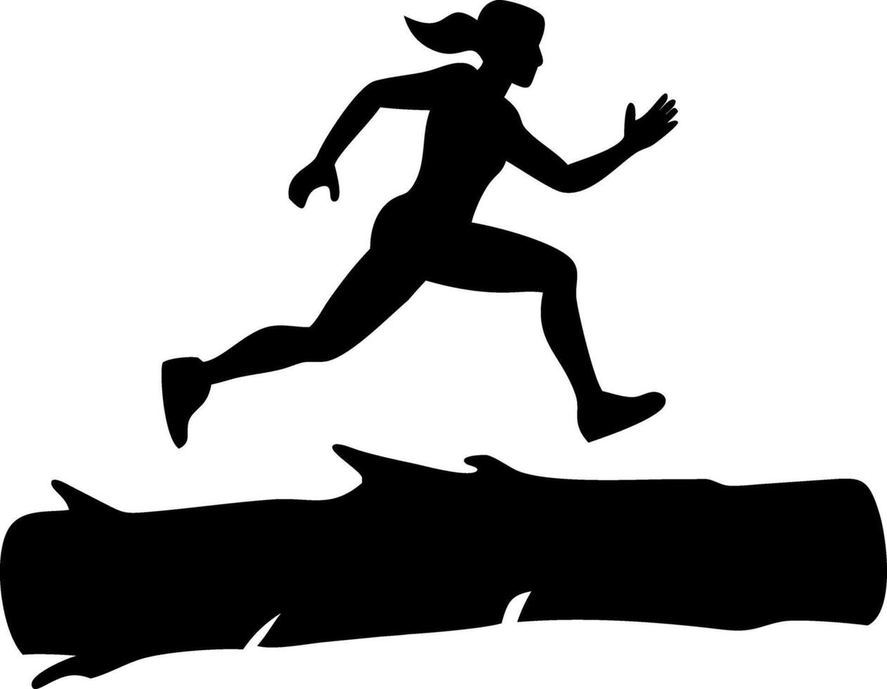 Silhouette of Woman Running Over Log Energetic for Fitness Designs vector