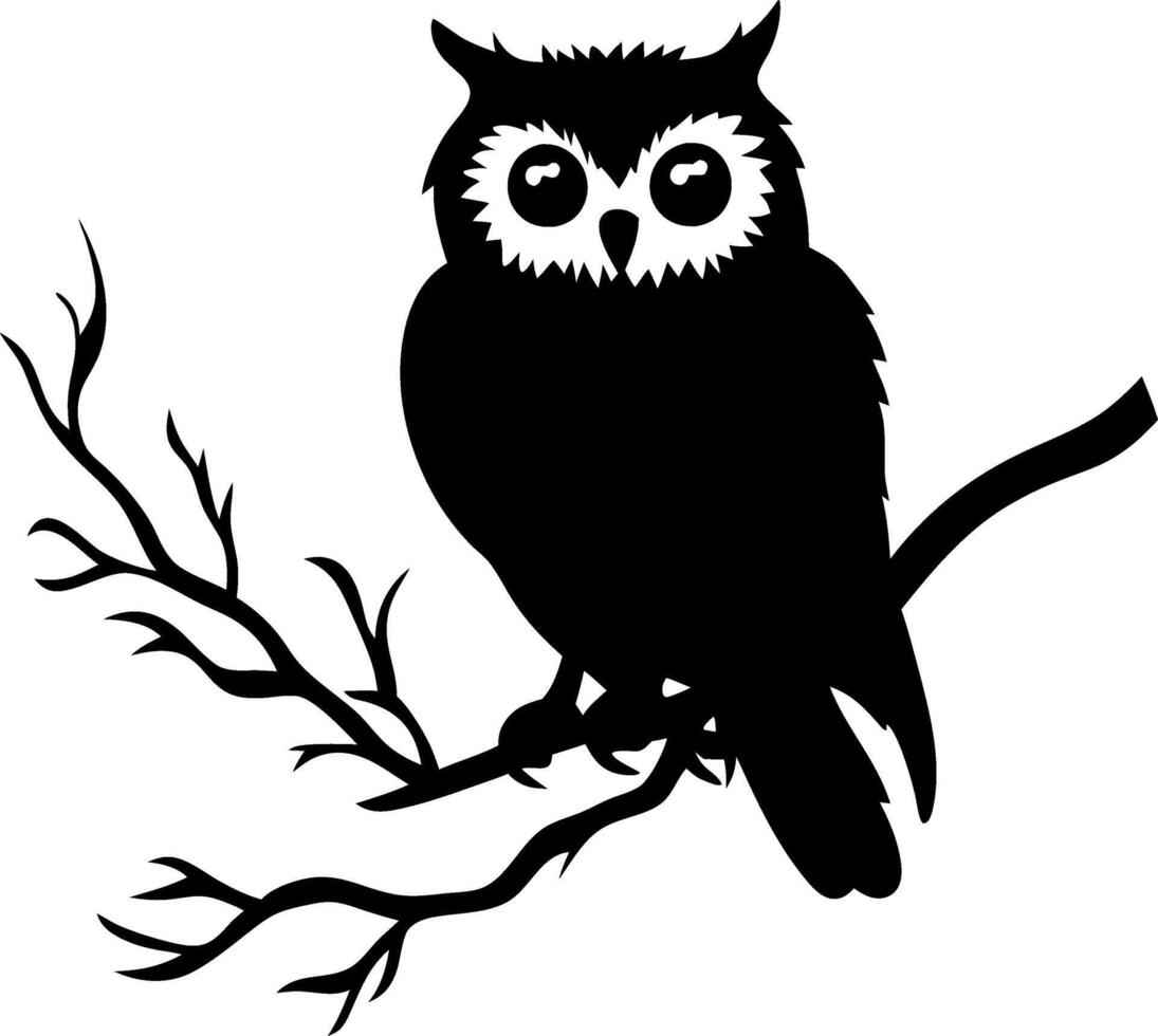 Silhouette Owl on Branch Illustration for Tattoo and Craft Projects vector