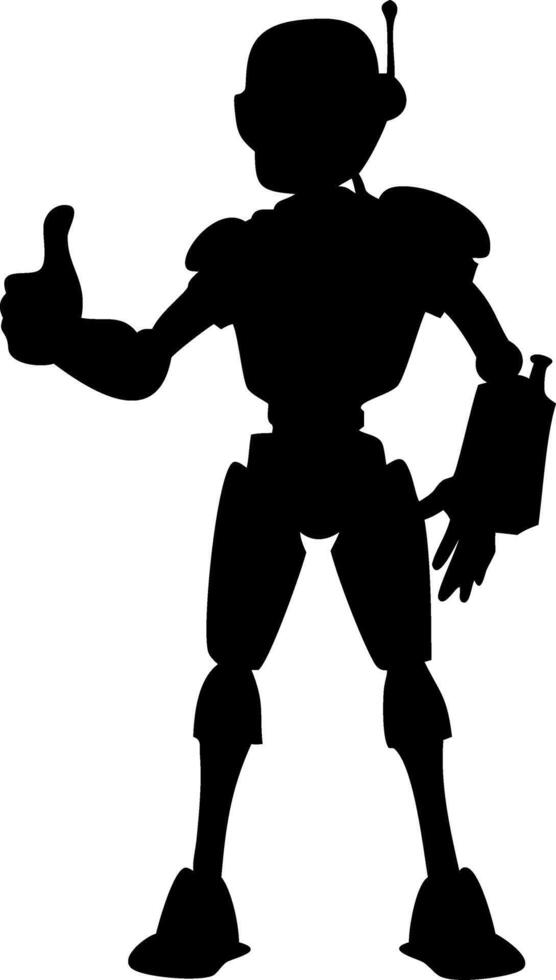 Silhouette Robot Giving Thumbs Up Gesture Illustration vector