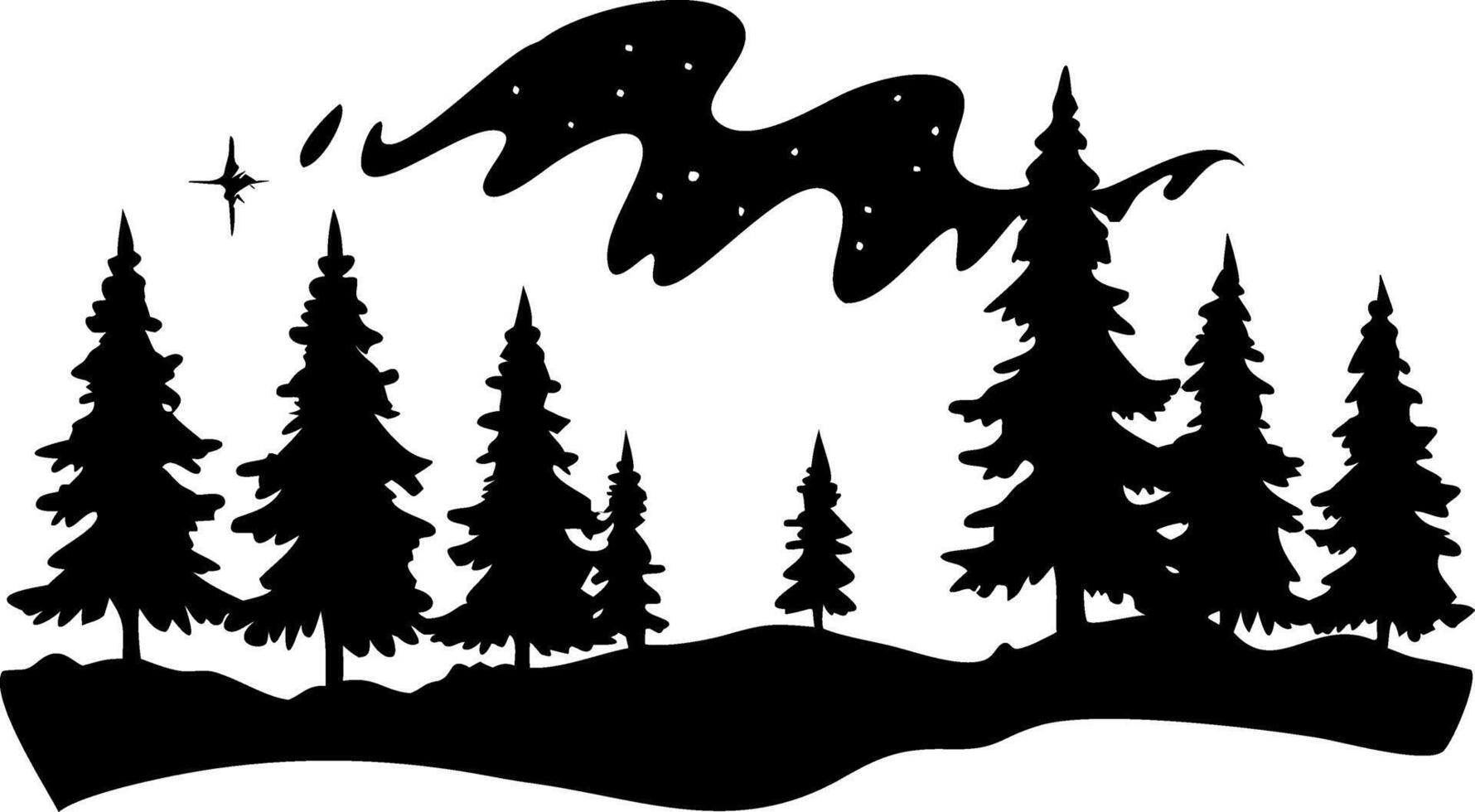 Silhouette Pine Trees with Northern Lights for Nature Art and Decor vector