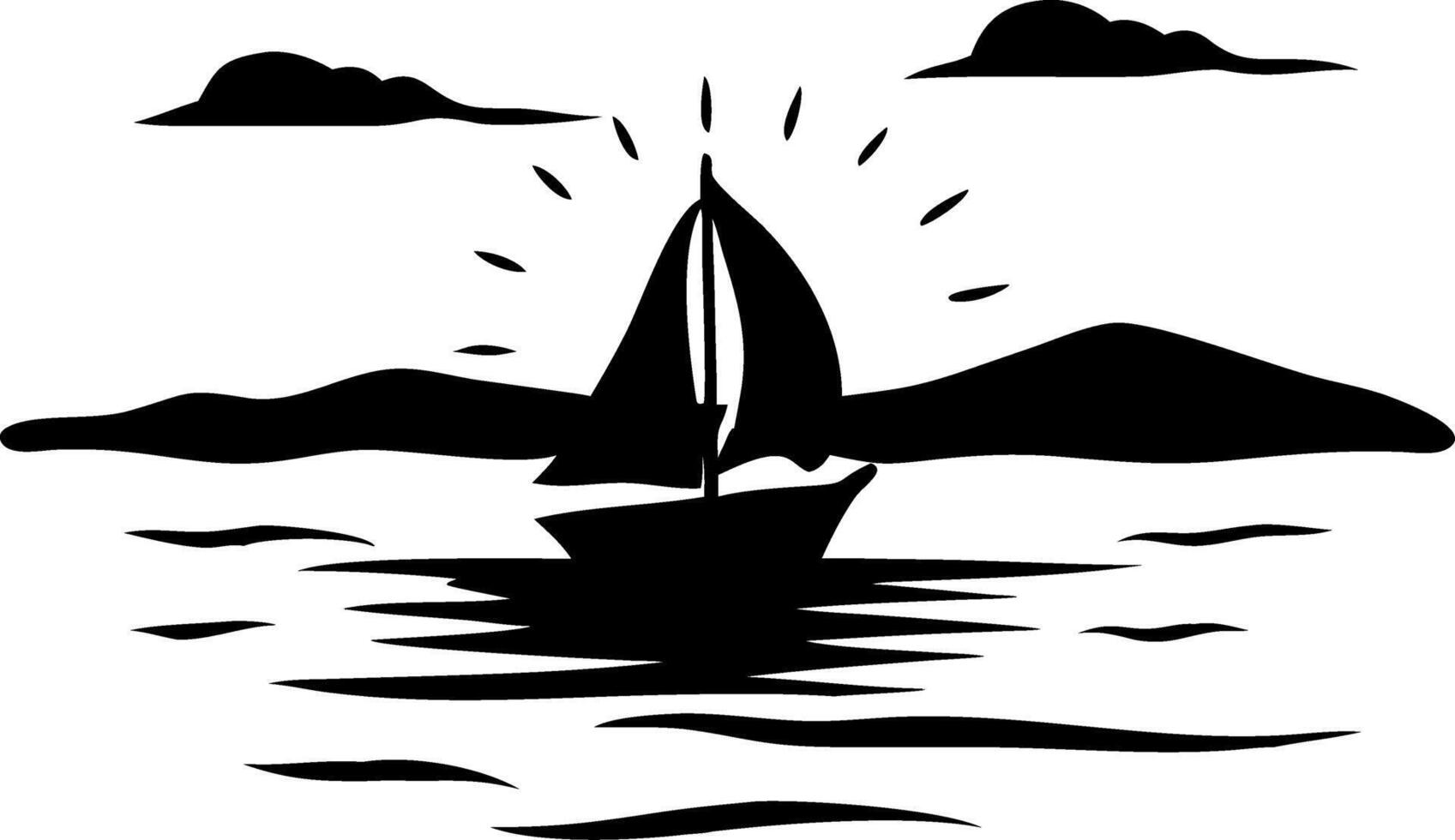 Silhouette Sailboat on Serene Lake at Sunset Illustration for Art and Design Projects vector