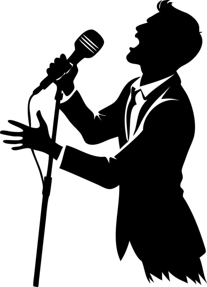 Silhouette Singer Holding Microphone for Music Poster and Graphic Design vector