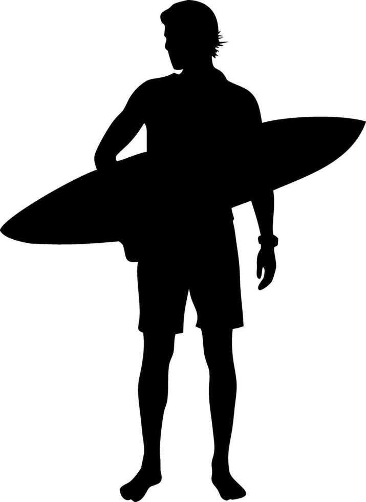 Silhouette Surfer Holding Surfboard Beach Lifestyle for Design and Decoration vector