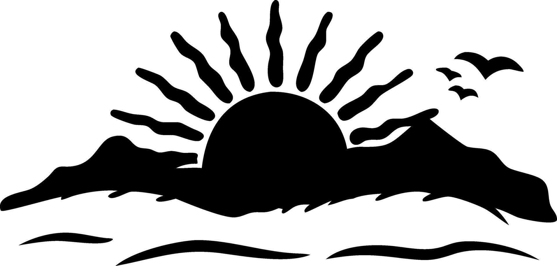 Silhouette Sunrise Over Mountains with Birds for Art and Tattoo Design vector