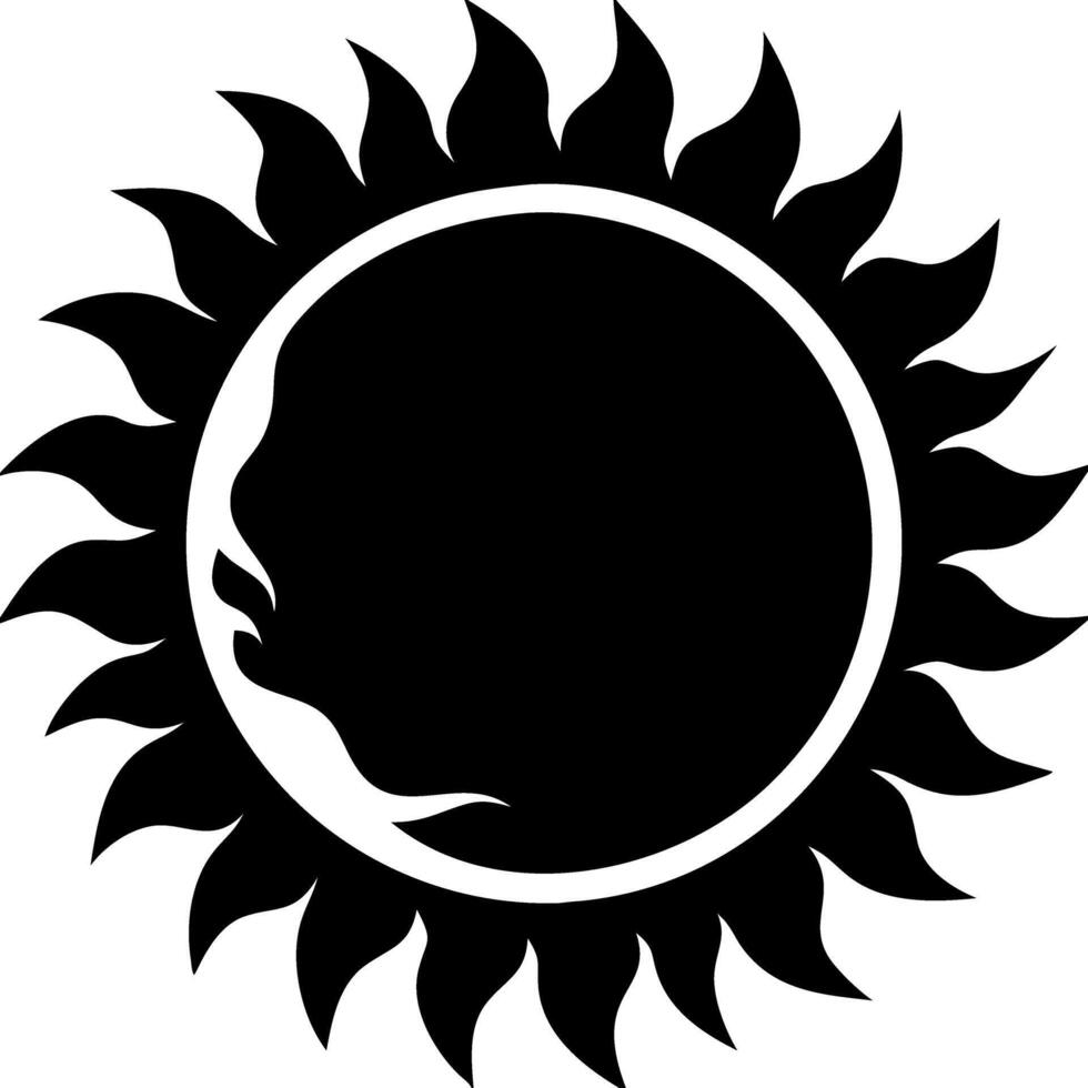 Silhouette Sun Face Design for Tattoo Stencil and Graphic Art Decor vector