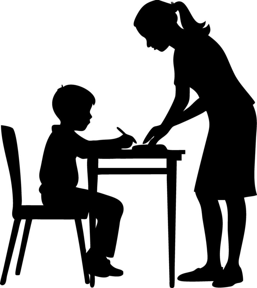 Silhouette Teacher Helping Student Education Clipart Illustration vector