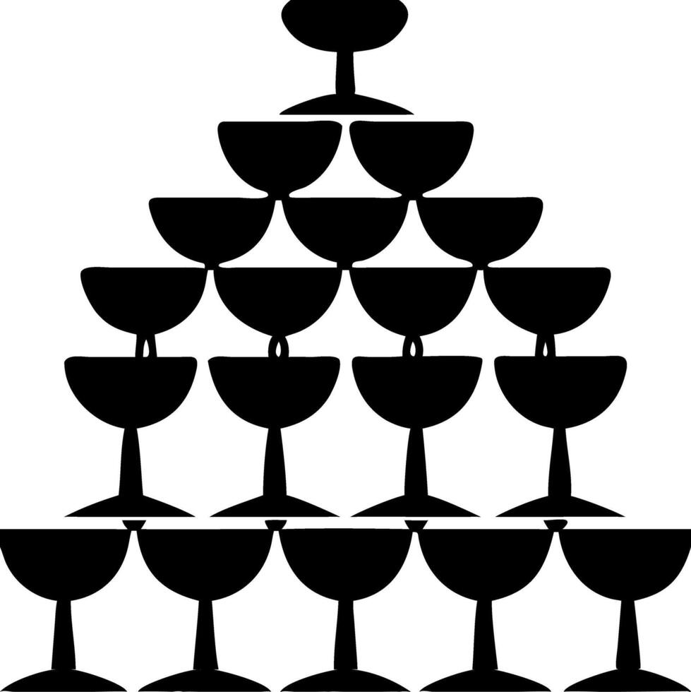 Silhouette Tower of Champagne Glasses for Celebration Events Art vector