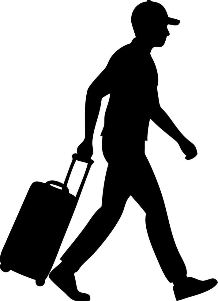 Silhouette Traveler Man Walking with Suitcase Illustration vector