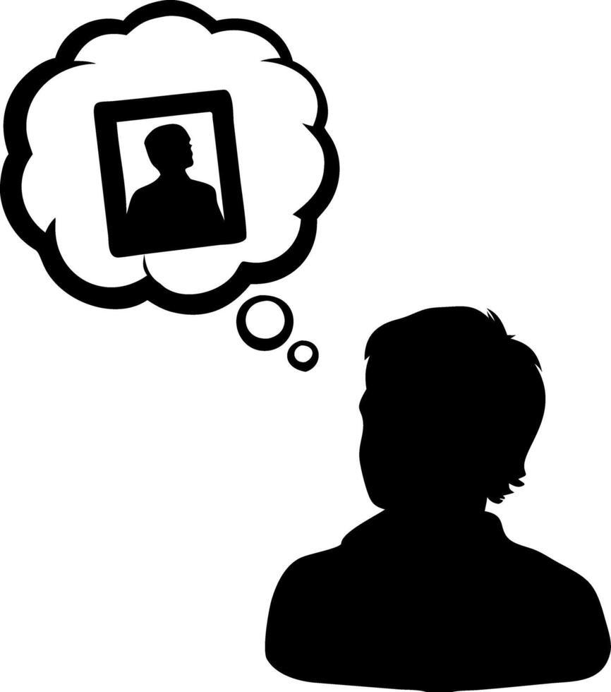 Silhouette Thinking with Portrait Thought Bubble Illustration for Conceptual Design vector
