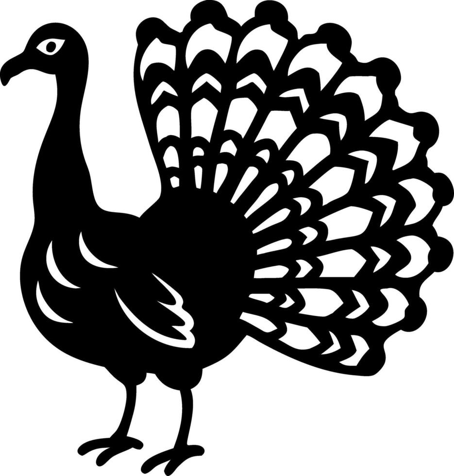 Silhouette of Majestic Turkey with Detailed Tail Feathers for Art and Design Projects vector