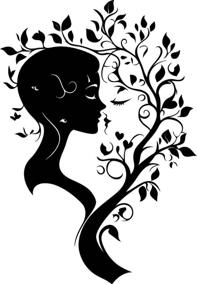 Silhouette Woman Beauty With Tree Branches Art for Nature Inspired Design and Decoration vector