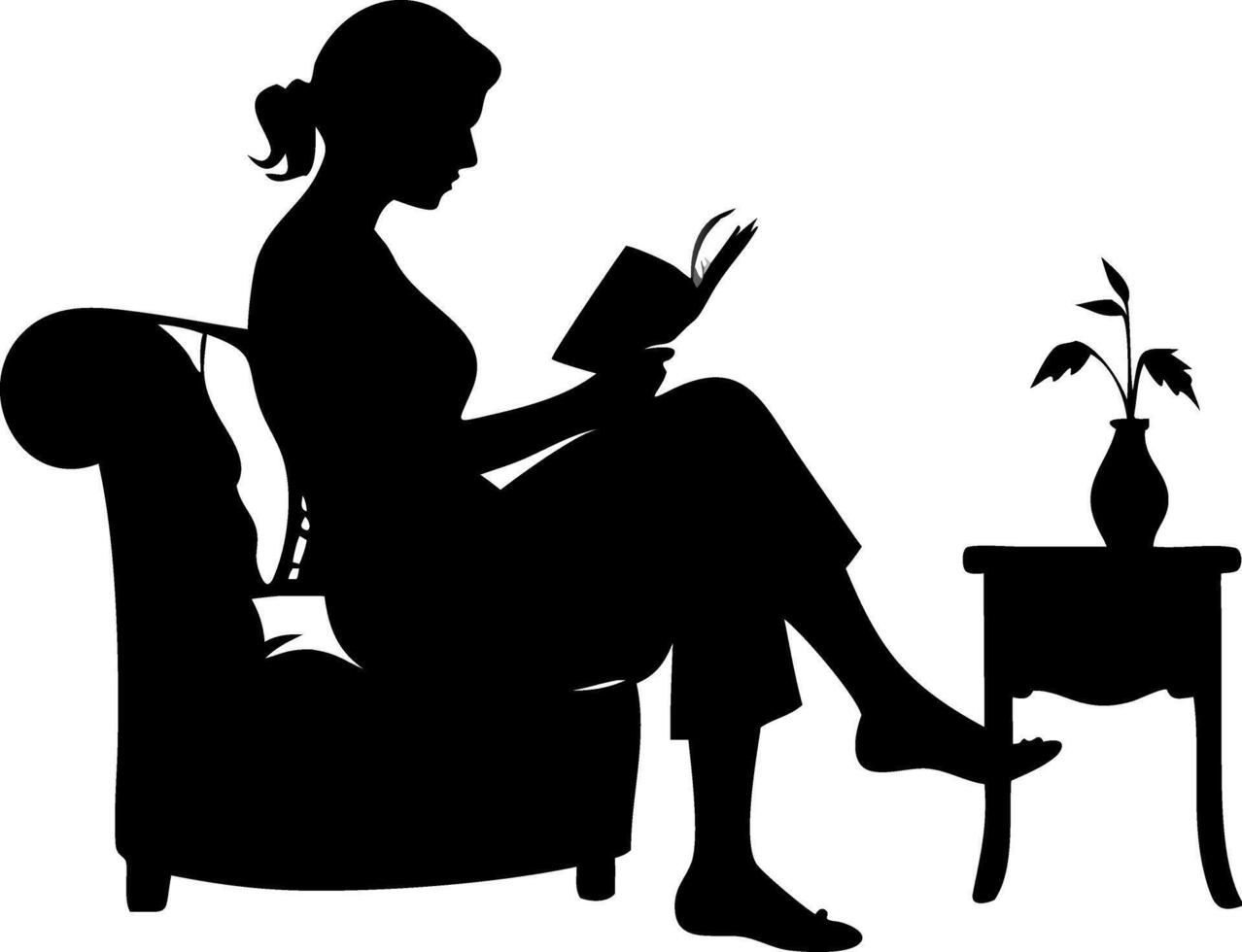 Silhouette Woman Reading on Sofa Relaxed Home Scene vector