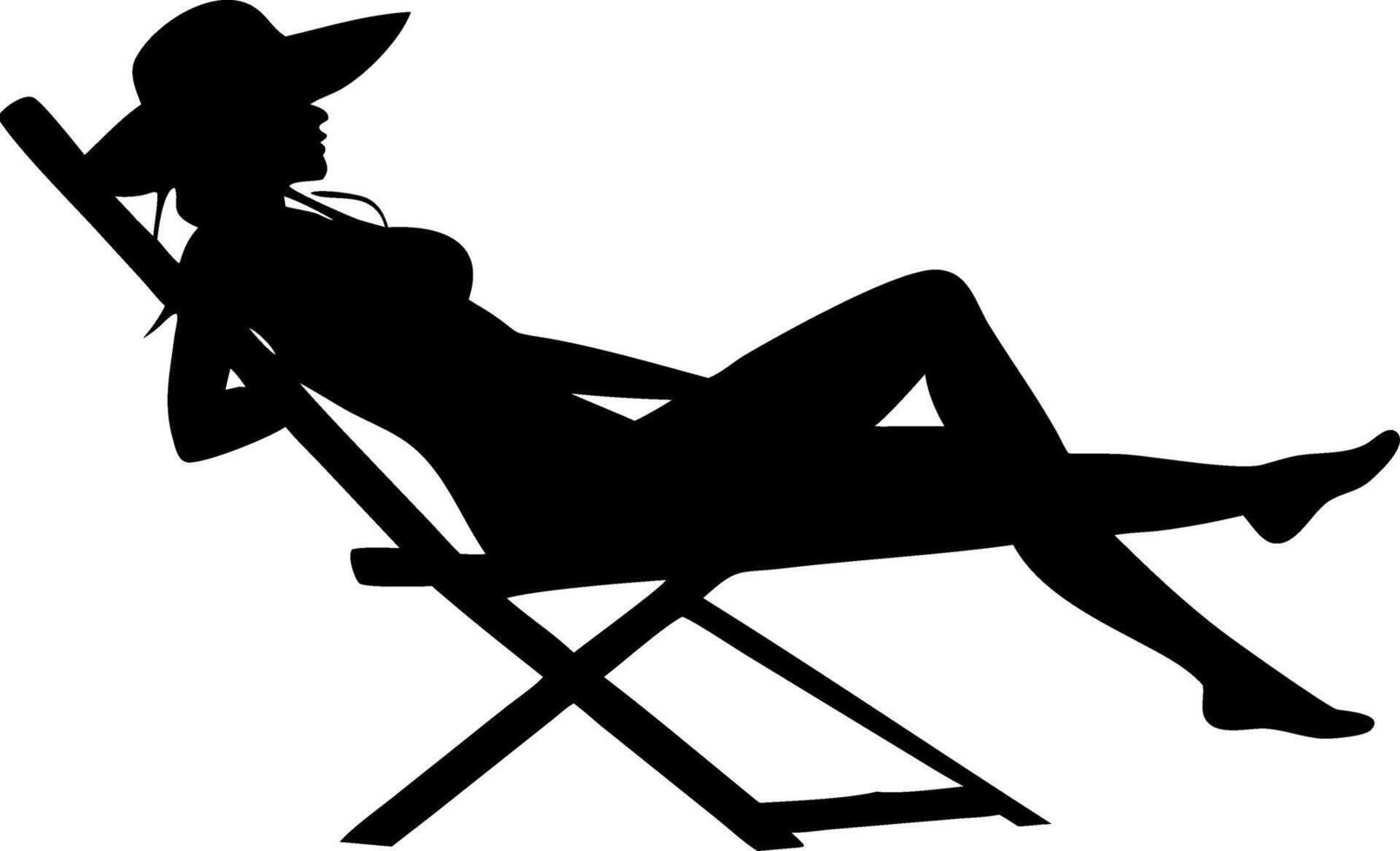 Silhouette Woman Relaxing on Beach Chair Summer Vacation vector