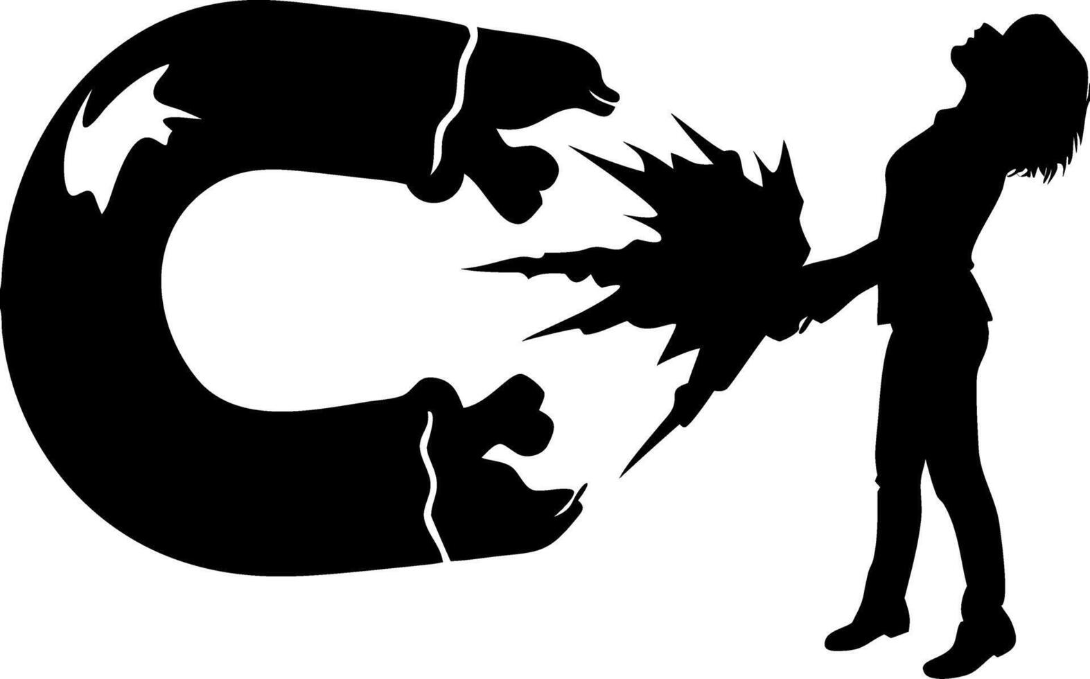 Silhouette Woman Resisting Pull of Giant Magnet Conceptual Art vector