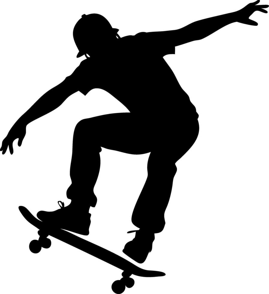 Skateboarder Silhouette Performing Jump Trick Art for Posters and Clothing Design vector