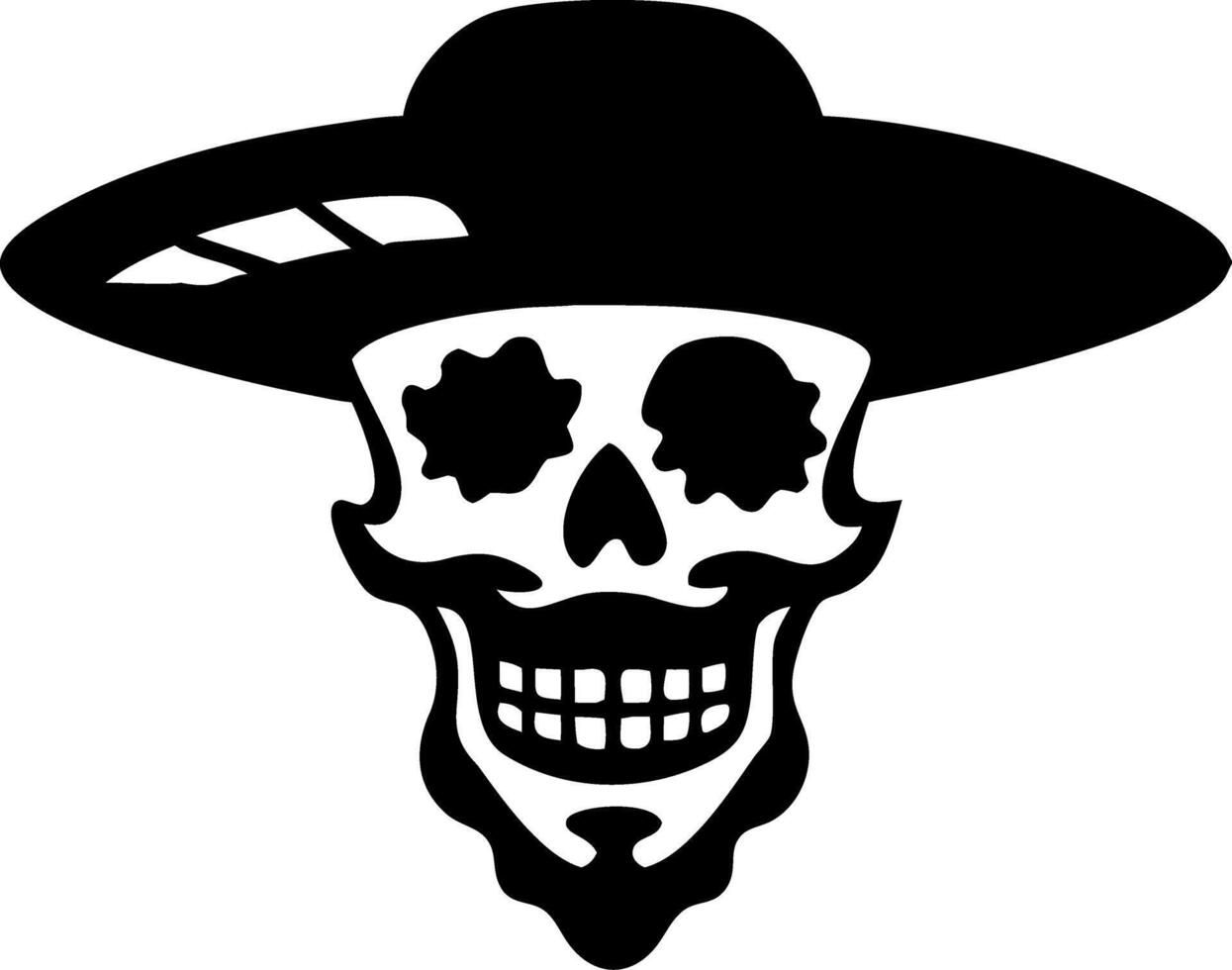 Skull with Sombrero Art for Tattoo and Coloring Book Designs vector