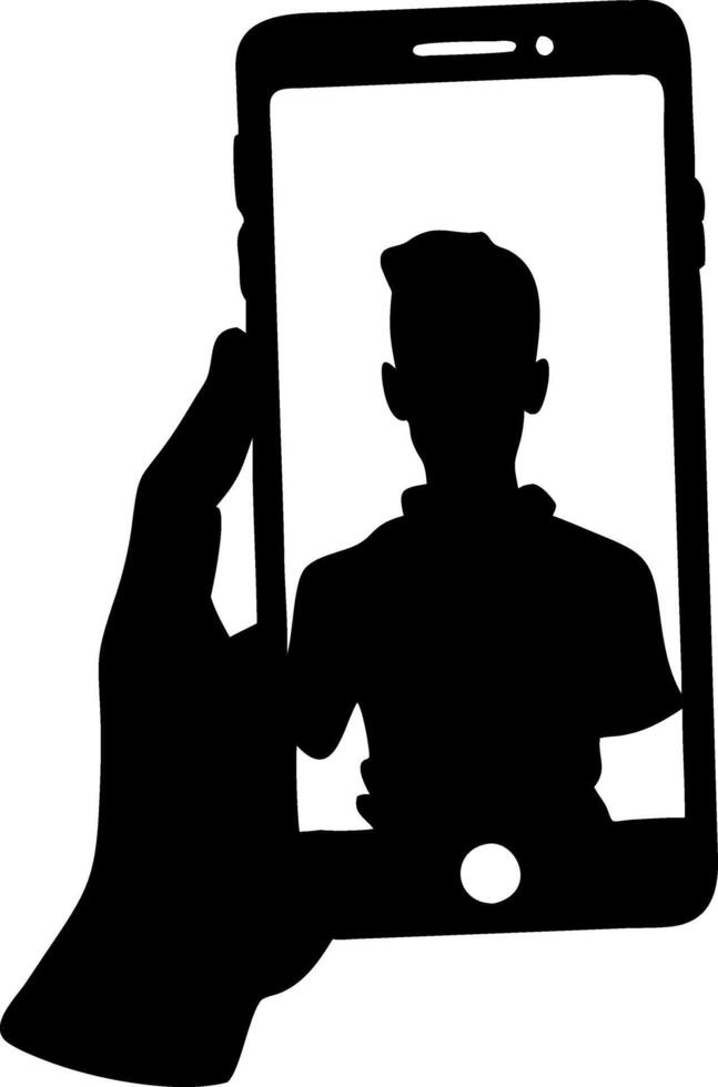 Smartphone Selfie Silhouette Man for Digital Design and Social Media Content vector