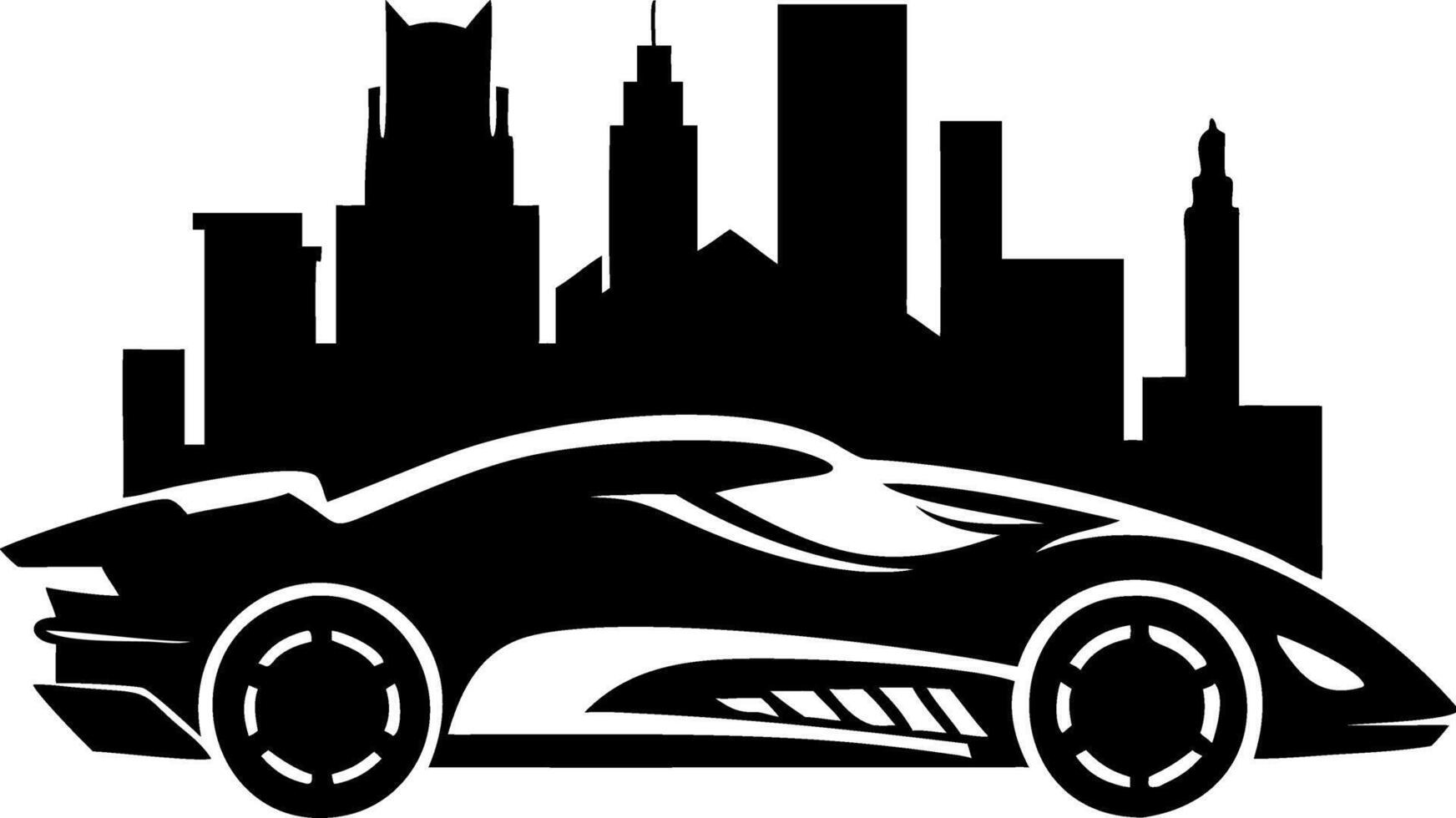 Sleek Sports Car Silhouette Against Urban Skyline for Design and Branding Projects vector