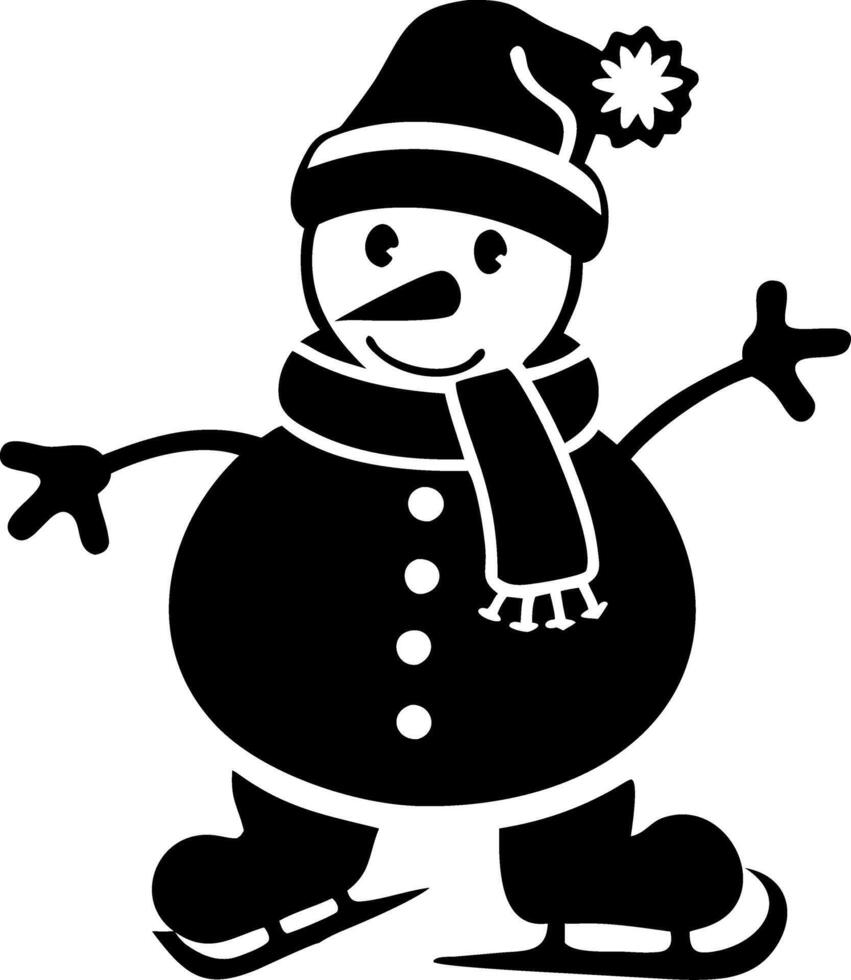 Smiling Snowman in Hat and Scarf Ice Skating Art for Winter Crafts and Holiday Decor vector