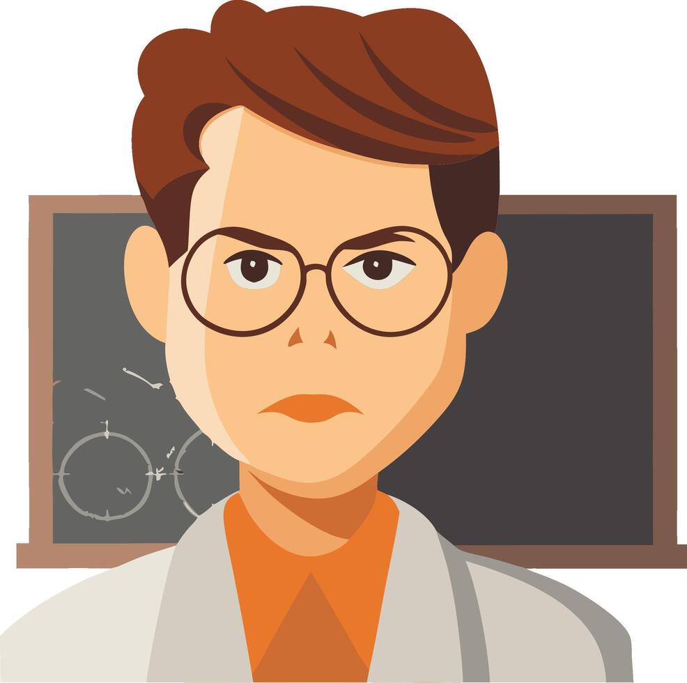 Smart Young Scientist in Glasses at Chalkboard Illustration vector