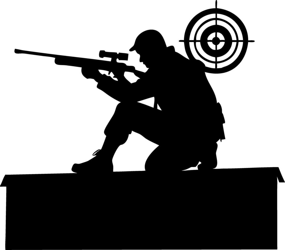 Sniper Silhouette Aiming at Target Illustration for Tactical Design and Training vector